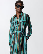 Cotton midi shirt dress with brushstroke-effect stripes -  | Pinko