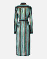 Cotton midi shirt dress with brushstroke-effect stripes -  | Pinko