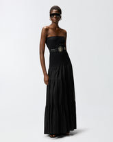 Langes Kleid mit geripptem Oberteil und Volantrock -  | Pinko
