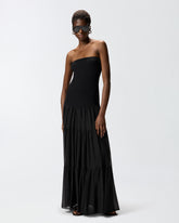 Langes Kleid mit geripptem Oberteil und Volantrock -  | Pinko