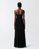 Langes Kleid mit geripptem Oberteil und Volantrock -  | Pinko