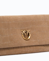Love Bag Click Soft Horizontal medium crossbody bag in crocodile-print leather - Beige | Pinko