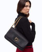 Love Bag Click Soft Horizontal medium crossbody bag in full-grain leather - Black | Pinko