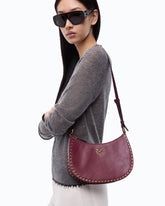 Mini Half Moon shoulder bag in new biker leather with mini studs - Pink | Pinko