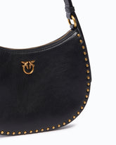 Schultertasche Mini Half Moon aus New-Biker-Leder mit Mini-Nieten - Schwarz | Pinko
