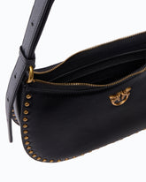 Schultertasche Mini Half Moon aus New-Biker-Leder mit Mini-Nieten - Schwarz | Pinko