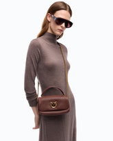 Mini Love Bag Click Soft Horizontal crossbody bag in full-grain leather - Dark Red | Pinko