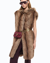 Long faux fur vest with belt -  | Pinko