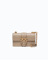 Mini Love Bag One crossbody bag in leather with jewel buckle - Beige | Pinko
