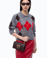 Mini Love Bag One crossbody bag in leather with jewel buckle - Brown | Pinko