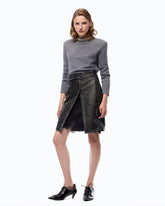 Leather-effect knee-length skirt with belt and slit -  | Pinko