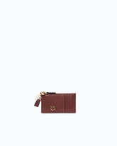 Leather card holder with tassel and pompom - Dark Red | Pinko