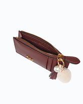 Leather card holder with tassel and pompom - Dark Red | Pinko