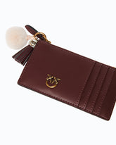 Leather card holder with tassel and pompom - Dark Red | Pinko