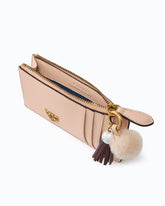 Leather card holder with tassel and pompom - Pink | Pinko
