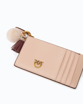 Leather card holder with tassel and pompom - Pink | Pinko