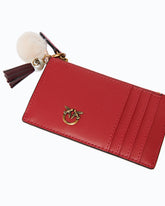 Leather card holder with tassel and pompom - Red | Pinko