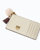 Leather card holder with tassel and pompom - White | Pinko