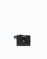 Multi-purpose leather wallet with pompom - Black | Pinko