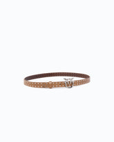 Glossy leather belt with Love Birds buckle and studs, 2 cm - Beige | Pinko