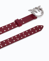 Glossy leather belt with Love Birds buckle and studs, 2 cm - Purple | Pinko