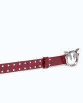 Glossy leather belt with Love Birds buckle and studs, 2 cm - Purple | Pinko