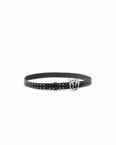Glossy leather belt with Love Birds buckle and studs, 2 cm - Black | Pinko