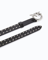 Glossy leather belt with Love Birds buckle and studs, 2 cm - Black | Pinko