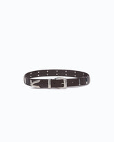 Leather belt with rectangular studs, 3 cm - Brown | Pinko