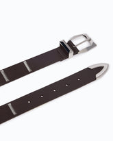 Leather belt with rectangular studs, 3 cm - Brown | Pinko