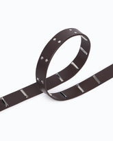 Leather belt with rectangular studs, 3 cm - Brown | Pinko