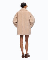 Shearling-effect pea coat with high neck -  | Pinko