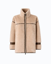 Shearling-effect pea coat with high neck -  | Pinko