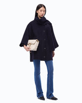 Cape in double-layered wool-blend cloth with scarf - Dark Blue | Pinko