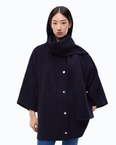 Cape in double-layered wool-blend cloth with scarf - Dark Blue | Pinko