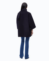 Cape in double-layered wool-blend cloth with scarf - Dark Blue | Pinko
