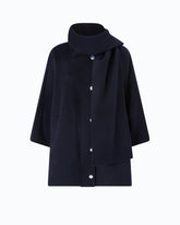 Cape in double-layered wool-blend cloth with scarf - Dark Blue | Pinko
