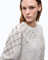Wool- and alpaca-blend sweater with jewel motif - Grey | Pinko
