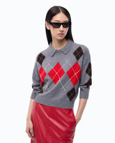 Wool and cashmere sweater with diamond motif - Multicolor Grey-Brown | Pinko