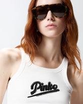Vest top with PINKO embroidery and rhinestones -  | Pinko