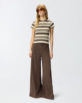 Cropped striped T-shirt with PINKO logo -  | Pinko