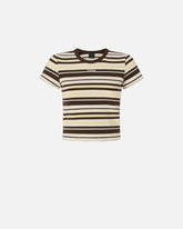 Cropped striped T-shirt with PINKO logo -  | Pinko