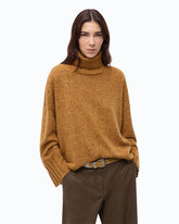 Fully rhinestoned wool-blend turtleneck sweater - Orange | Pinko