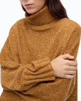 Fully rhinestoned wool-blend turtleneck sweater - Orange | Pinko