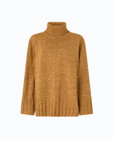 Fully rhinestoned wool-blend turtleneck sweater - Orange | Pinko