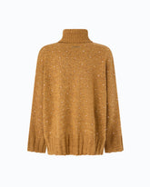 Fully rhinestoned wool-blend turtleneck sweater - Orange | Pinko