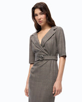 Figurbetontes Kleid aus karierter Wolle mit Gürtel Love Birds -  | Pinko