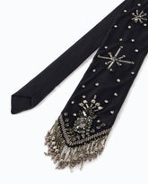 Satin tie with hand embroidery and jewelled fringing - Black | Pinko