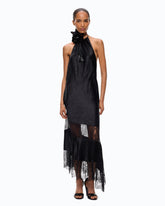Asymmetric satin midi dress with lace -  | Pinko
