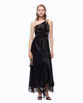 Long satin dress with draping and lace -  | Pinko